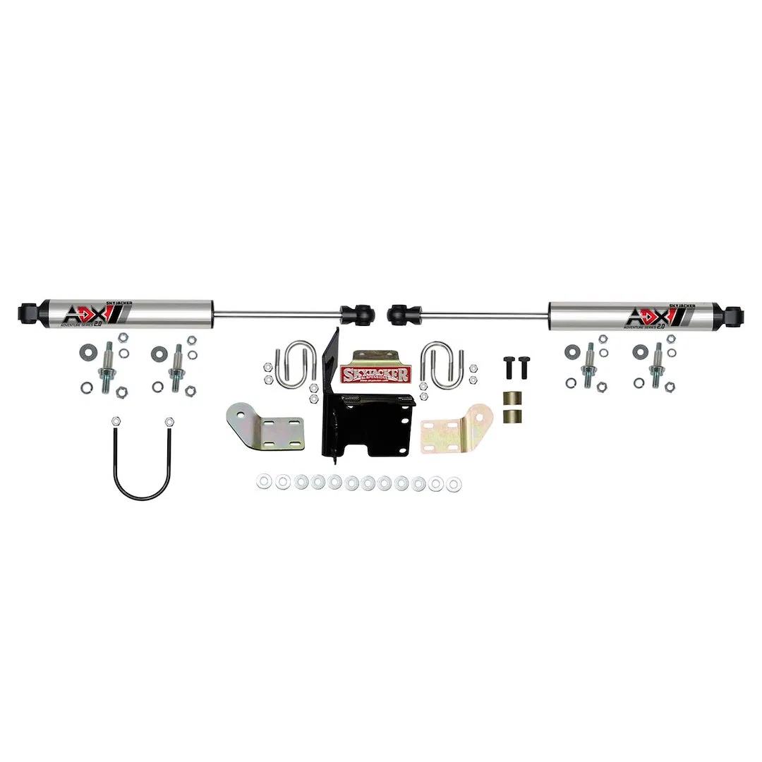 2214 – SKYJACKER Steering Stabilizer, Dual Silver Stabilizers With Mounting Brackets/ Installation Hardware Set Of 2